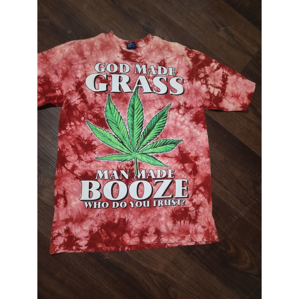 Vintage Y2K Jamaica Tie Dye T-Shirt XL – "God Made Grass Man Made Booze" Graphic